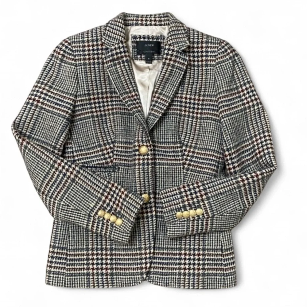 J. Crew Schoolboy Blazer in Houndstooth Tweed Size 0. 100% wool - Picture 3 of 13